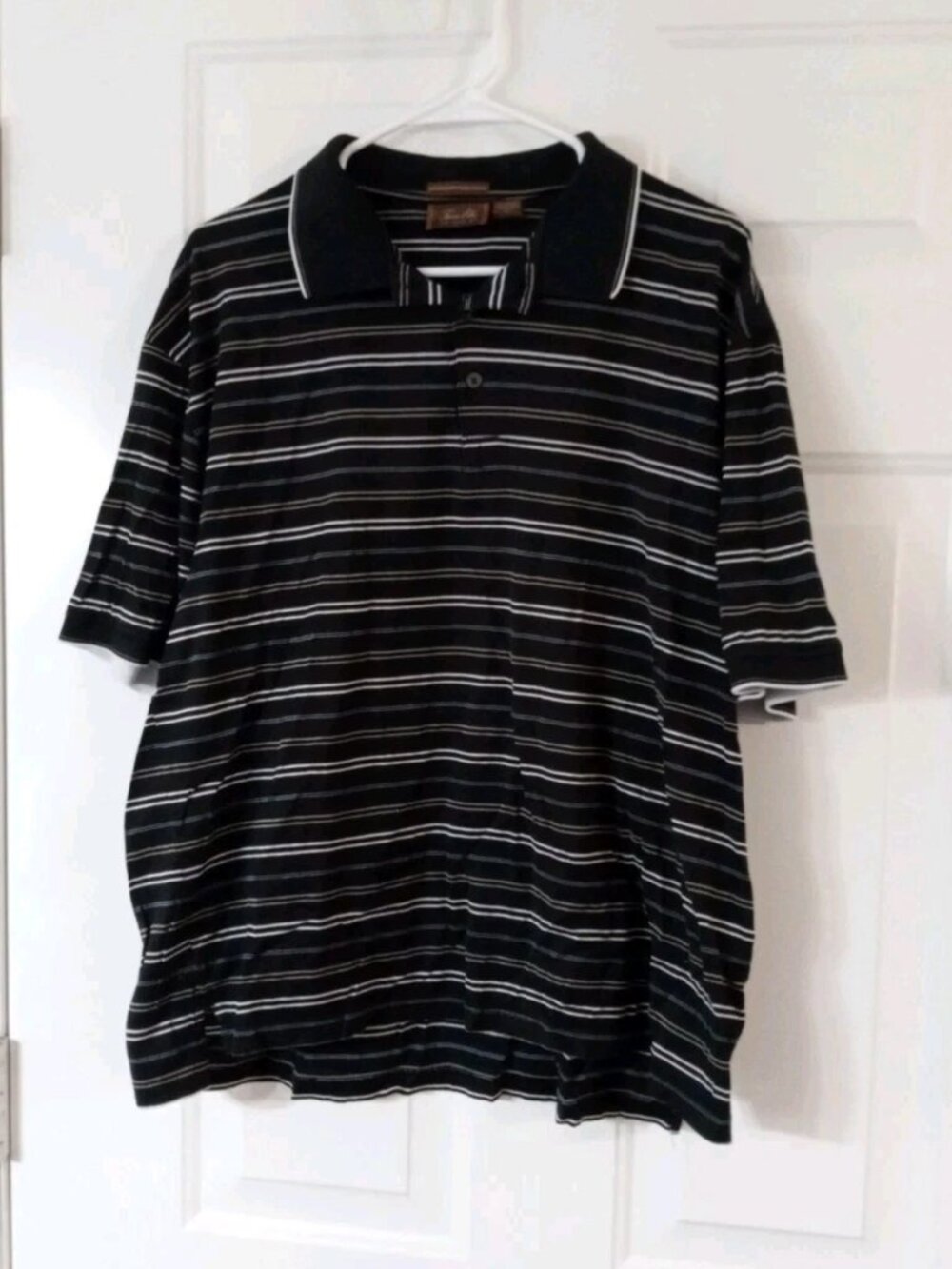Tasso Elba Golf Polo Shirt Men’s Large Black Striped Double Mercerized Cotton
